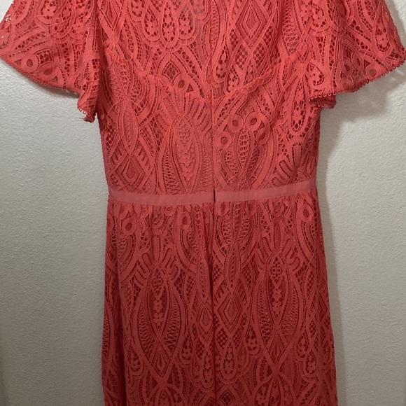 ML MONIQUE LHUILLIER Laser Lace Dress Coral - Picture 12 of 13